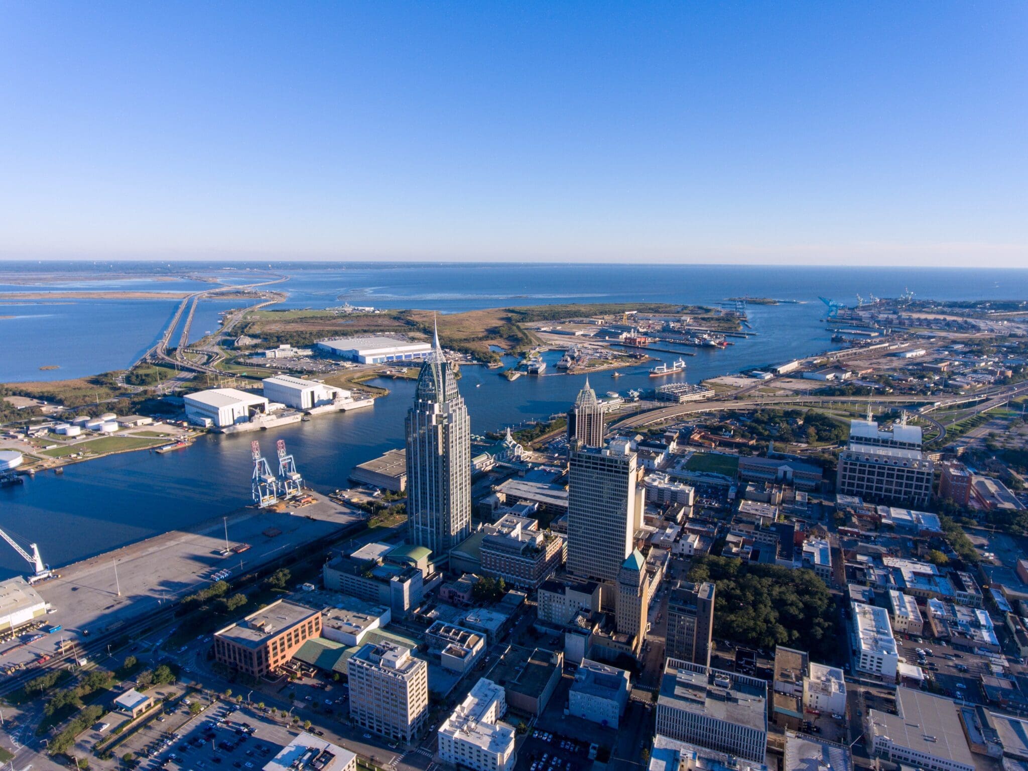 Mobile Bay Alabama skyline and waterfront - best time to sell a home in Mobile AL
