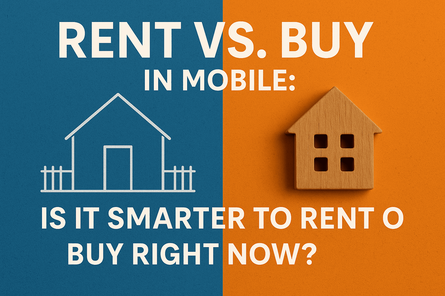 Rent vs Buy graphic comparing housing options in Mobile Alabama for real estate blog.