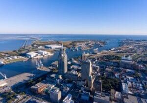 Aerial view of downtown Mobile, Alabama property management company and real estate brokerage